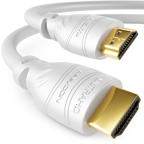 deleyCON 6m HDMI Kabel 2.0a/b - High Speed mit Ethernet - UHD 2160p 4K@60Hz 4:4:4 HDR HDCP 2.2 ARC CEC Ethernet 18Gbps 3D Full HD 1080p Dolby - Weiß von deleyCON