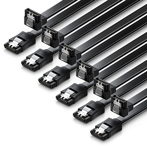 deleyCON 6x 50cm SATA 3 Kabel im Set SATA III Datenkabel - HDD SSD Verbindungskabel Anschlusskabel Metall-Clip 6 GBit/s - 1x Gerade 1x 90° L-Typ Stecker - Schwarz von deleyCON