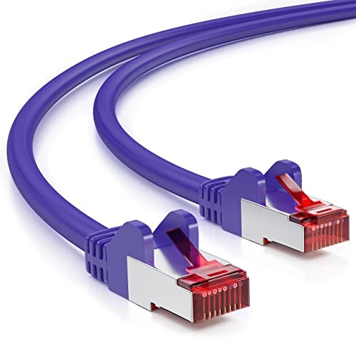 deleyCON 7,5m CAT6 Patchkabel S/FTP PIMF Schirmung CAT-6 RJ45 LAN DSL Netzwerkkabel Ethernetkabel Switch Router Modem Access Point Patchfelder - Violett/Lila von deleyCON