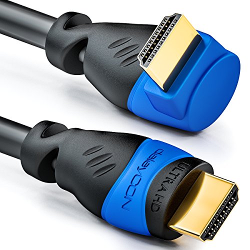 deleyCON 7,5m HDMI 90° Grad Winkel Kabel - Kompatibel zu HDMI 2.0/1.4 - UHD 4K HDR 3D 1080p 2160p ARC - Schwarz von deleyCON