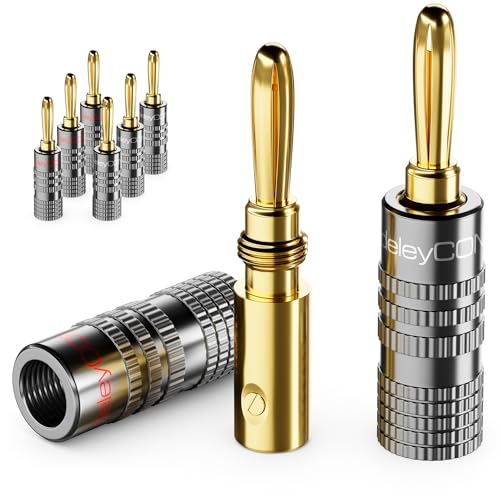 deleyCON 8 Stück Bananenstecker Set - Vergoldet Schraubbar für Lautsprecherkabel Boxenkabel 0,75 mm - 4,5 mm & z. B. HiFi Audio Heimkino Receiver - Grau von deleyCON