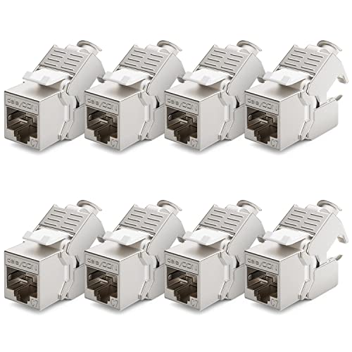 deleyCON 8x CAT 7 Keystone Jack Modul Optimal für CAT7 CAT6 CAT6a Verlegekabel Verbinder Patchkabel Netzwerkkabel STP Schirmung RJ45 Buchse 1000 MHz 10 Gbit/s Schneidklemme (LSA) von deleyCON