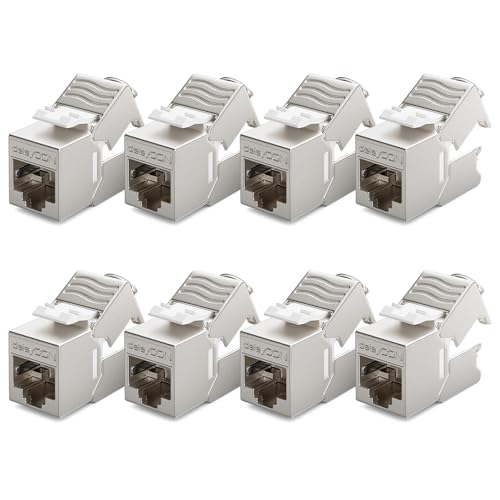 deleyCON 8x CAT6a MINI Keystone Jack Modul Patchkabel Netzwerkkabel Verbinder 30 mm (3 cm) Lang STP Schirmung RJ45 Buchse Netzwerk Dose Patchpanel Keystonehalterung Erweiterung von deleyCON