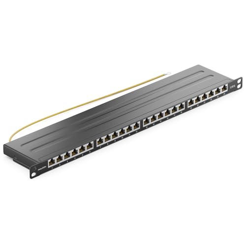 deleyCON CAT 6 0,5 HE Patchpanel Mini Verteilerfeld 24 Port - Desktop 19" Zoll Rackeinbau Servermontage RJ45 geschirmt TIA568A TIA568B RAL 9005 Schwarz von deleyCON