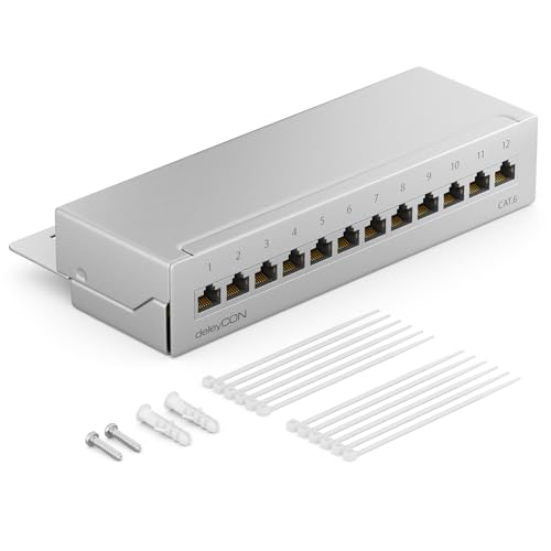 deleyCON CAT 6 Patchpanel Verteilerfeld 12 Port - Desktop & Wandmontage - Geschirmt - 12x RJ45 Buchse - TIA568A TIA568B Grau deleyCON CAT 6 Patchpanel Verteilerfeld 12 Port - Desktop & Wandmontage - Geschirmt - 12x RJ45 Buchse - TIA568A TIA568B Grau von deleyCON