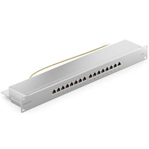 deleyCON CAT 6 Patchpanel Verteilerfeld 16 Port - Desktop 19" Zoll Rackeinbau Servermontage - RJ45 - Geschirmt - TIA568A TIA568B Grau von deleyCON