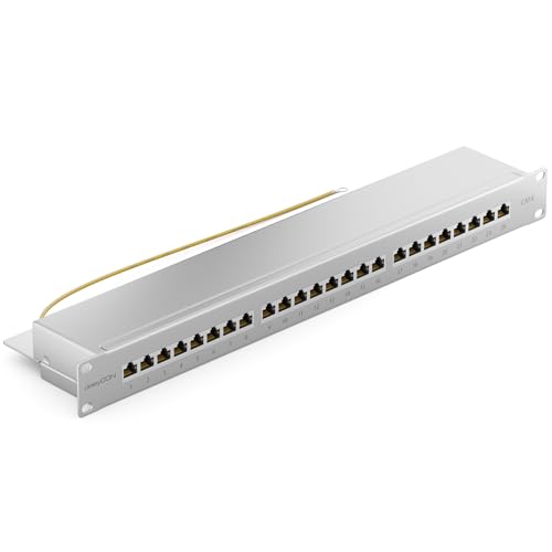 deleyCON CAT 6 Patchpanel Verteilerfeld 24 Port - Desktop 19" Zoll Rackeinbau Servermontage - RJ45 - Geschirmt - TIA568A TIA568B Grau von deleyCON