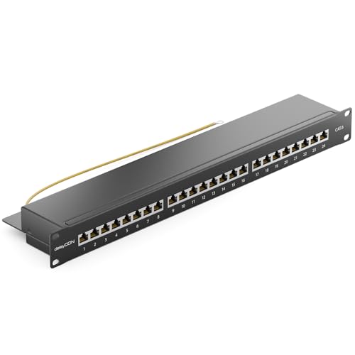 deleyCON CAT 6 Patchpanel Verteilerfeld 24 Port - Desktop 19" Zoll Rackeinbau Servermontage - RJ45 - Geschirmt - TIA568A TIA568B Schwarz von deleyCON