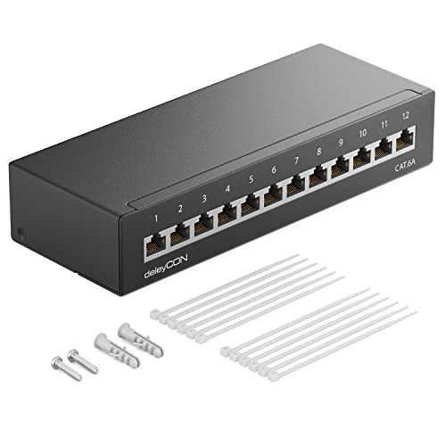 deleyCON CAT 6a Patchpanel Verteilerfeld 12 Port 1 HE Desktop & Wandmontage Geschirmt 12x RJ45 Buchse LAN Netzwerk Verlegekabel TIA568A TIA568B RAL 9005 Schwarz deleyCON CAT 6a Patchpanel Verteilerfeld 12 Port 1 HE Desktop & Wandmontage Geschirmt 12x RJ45 Buchse LAN Netzwerk Verlegekabel TIA568A TIA568B RAL 9005 Schwarz von deleyCON