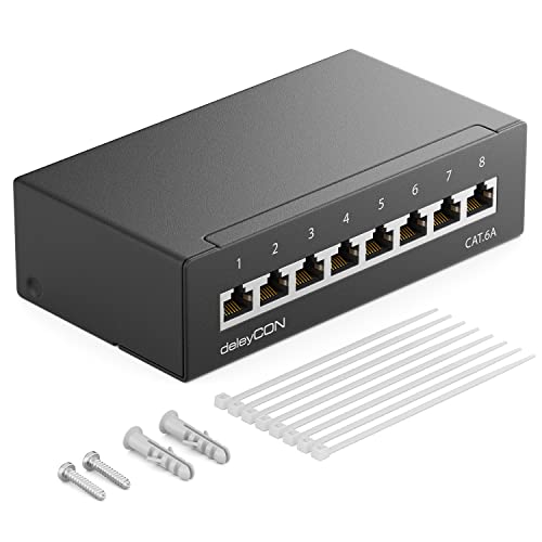 deleyCON CAT 6a Patchpanel Verteilerfeld 8 Port 1 HE Desktop & Wandmontage Geschirmt 8x RJ45 Buchse LAN Netzwerk Verlegekabel TIA568A TIA568B RAL 9005 Schwarz deleyCON CAT 6a Patchpanel Verteilerfeld 8 Port 1 HE Desktop & Wandmontage Geschirmt 8x RJ45 Buchse LAN Netzwerk Verlegekabel TIA568A TIA568B RAL 9005 Schwarz von deleyCON