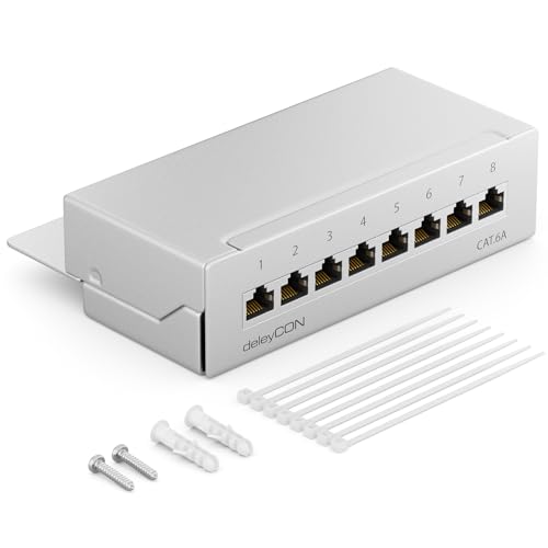 deleyCON CAT 6a Patchpanel Verteilerfeld 8 Port - Desktop & Wandmontage Geschirmt 8X RJ45 Buchse - TIA568A TIA568B - Lichtgrau deleyCON CAT 6a Patchpanel Verteilerfeld 8 Port - Desktop & Wandmontage Geschirmt 8X RJ45 Buchse - TIA568A TIA568B - Lichtgrau von deleyCON