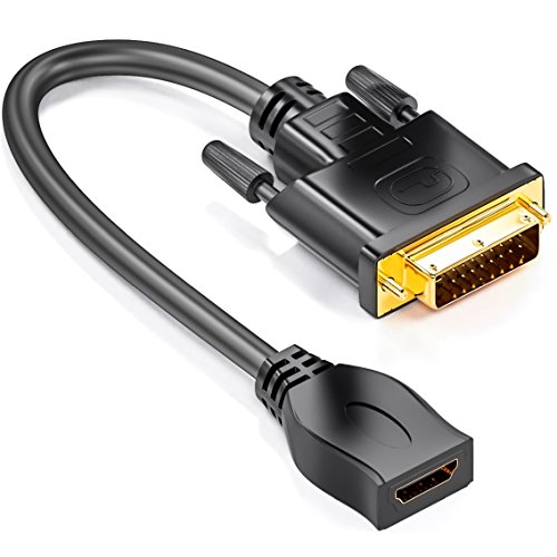 deleyCON DVI auf HDMI Adapter-Kabel - DVI Stecker zu HDMI Buchse 24+1-1080p Full HD HDTV 1920x1080 - vergoldete Kontakte - TV Beamer PC - Schwarz von deleyCON