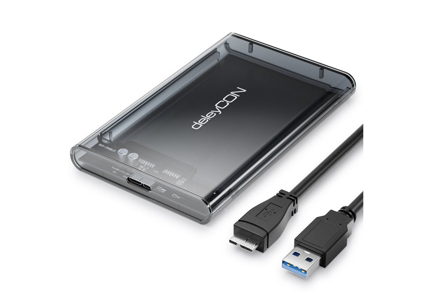 deleyCON Festplatten-Gehäuse deleyCON Festplattengehäuse 2,5“ HDD SSD 7mm 9,5mm Micro-USB von deleyCON
