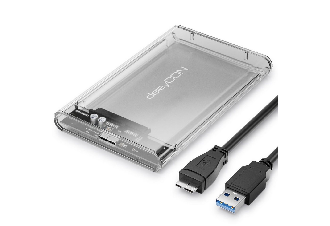 deleyCON Festplatten-Gehäuse deleyCON Festplattengehäuse 2,5“ SATA3 HDD SSD 7mm 9,5mm Micro-USB von deleyCON