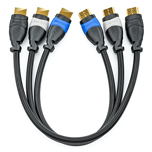 deleyCON HDMI Kabel SET - 3x 0,5m kompatibel zu HDMI 2.0a/b/1.4a - UHD 4K HDR 3D 1080p 2160p ARC - High Speed mit Ethernet - Blau/Grau/Schwarz von deleyCON