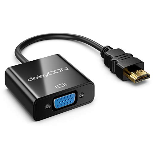 deleyCON HDMI zu VGA Konverter Wandler Kabel 1x HDMI Eingang 1x VGA Ausgang 1x 3,5mm Klinke Audio Ausgang HDMI Signal Wandler Konvertierer PC TV Beamer Projektor Monitor von deleyCON