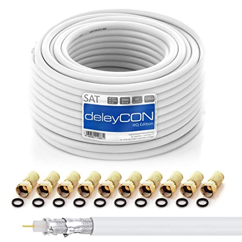 deleyCON HQ 20m SAT Koaxial Kabel 130dB - 4-fach geschirmt für DVB-S - S2 DVB-T und DVB-C - Stahl/Kupfer Innenleiter - 4K 1080p FULL HD HDTV - inkl. 10x vergoldete F-Stecker deleyCON HQ 20m SAT Koaxial Kabel 130dB - 4-fach geschirmt für DVB-S - S2 DVB-T und DVB-C - Stahl/Kupfer Innenleiter - 4K 1080p FULL HD HDTV - inkl. 10x vergoldete F-Stecker von deleyCON