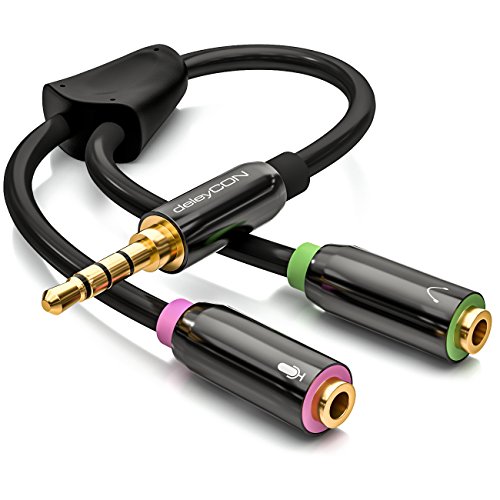 deleyCON Kopfhörer Headset Splitter - Audio Klinken Y Adapter Kabel Stereo - 1x 3,5mm Klinke Stecker auf 2X 3,5mm Klinke Buchse - Kopfhörer und Mikrofon auf 1x Klinke Anschluss deleyCON Kopfhörer Headset Splitter - Audio Klinken Y Adapter Kabel Stereo - 1x 3,5mm Klinke Stecker auf 2X 3,5mm Klinke Buchse - Kopfhörer und Mikrofon auf 1x Klinke Anschluss von deleyCON