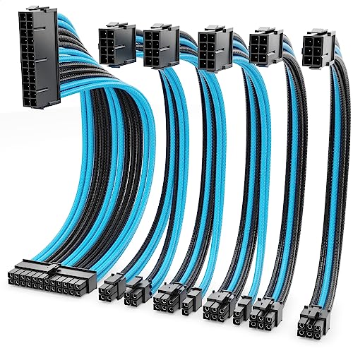 deleyCON Netzteil Kabel Verlängerung Set 6-Teilig 30cm - Grafikkarte PC Computer Mainboard ATX 24-Pin EPS 4+4-Pin PCI Express 6+2-Pin & 6-Pin Stromkabel Stecker auf Buchse Schwarz Blau deleyCON Netzteil Kabel Verlängerung Set 6-Teilig 30cm - Grafikkarte PC Computer Mainboard ATX 24-Pin EPS 4+4-Pin PCI Express 6+2-Pin & 6-Pin Stromkabel Stecker auf Buchse Schwarz Blau von deleyCON