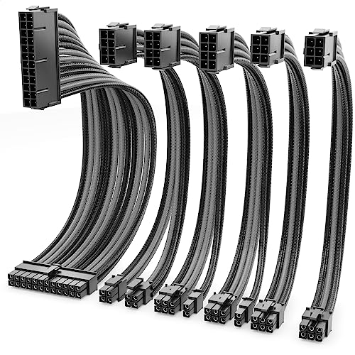 deleyCON Netzteil Kabel Verlängerung Set 6-Teilig 30cm - Grafikkarte PC Computer Mainboard ATX 24-Pin EPS 4+4-Pin PCI Express 6+2-Pin & 6-Pin Stromkabel Stecker auf Buchse Schwarz Grau deleyCON Netzteil Kabel Verlängerung Set 6-Teilig 30cm - Grafikkarte PC Computer Mainboard ATX 24-Pin EPS 4+4-Pin PCI Express 6+2-Pin & 6-Pin Stromkabel Stecker auf Buchse Schwarz Grau von deleyCON