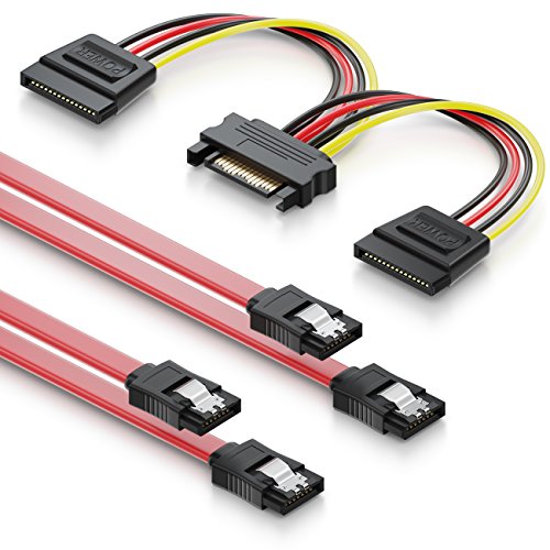 deleyCON SATA 3 Kabel Set 2x SATA III Kabel mit Stecker Gerade + Y Strom Adapter Kabel - SSD HDD Festplatte von deleyCON