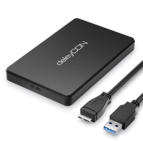 deleyCON SSD Festplattengehäuse USB 3.1 Gen. 1 für 2,5“ Zoll SATA 3 SSD / HDD / 7 mm / 9,5 mm SATA III Festplatten Externes Gehäuse UASP [Schwarz] von deleyCON