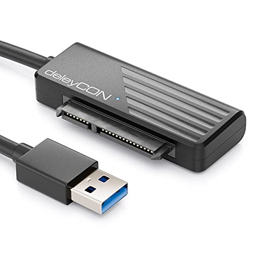 deleyCON USB 3.0 SATA Adapter Kabel USB A zu 2,5" Zoll Festplatten Laufwerke HDDs SSDs 5 GBit/s UASP SATA I II III Plug&Play von deleyCON