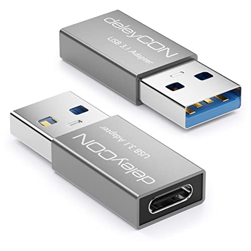 deleyCON USB C Adapter 3.0 (2 Stück) 5Gbit/s C auf A, für Ladekabel Datenkabel Ladegerät Powerbank, für iPhone 16 15, iPad, Airpods, Watch, Galaxy S25/S24, PC, Tablet, Notebook - Silber von deleyCON