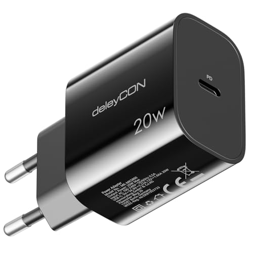 deleyCON USB C Ladegerät (Schnellladegerät) USB-C Netzteil für iPhone 16, 15, Pro, Pro Max, iPad, AirPods 4, Airpods Max, Watch, Galaxy S25/S24/S23, Pixel, Handy, PD 3.0 Charger - Schwarz von deleyCON