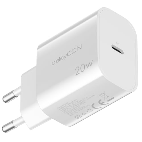 deleyCON USB C Ladegerät (Schnellladegerät) USB-C Netzteil für iPhone 16, 15, Pro, Pro Max, iPad, AirPods 4, Airpods Max, Watch, Galaxy S25/S24/S23, Pixel, Handy, PD 3.0 Charger - Weiß von deleyCON