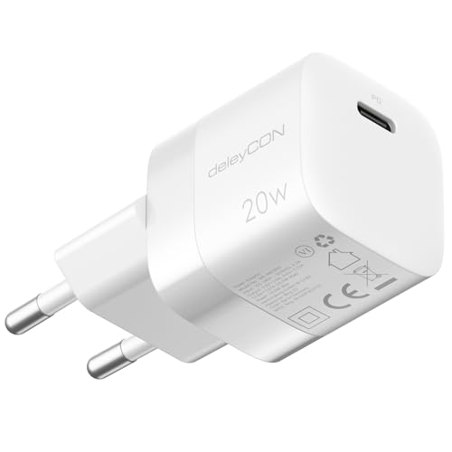 deleyCON USB C Ladegerät (Kompaktes Schnellladegerät) USB-C Netzteil für iPhone 16, 15, Pro, Pro Max, iPad, AirPods 4, Airpods Max, Watch, Galaxy S25/S24/S23, Pixel, Handy, PD 3.0 Charger - Weiß von deleyCON