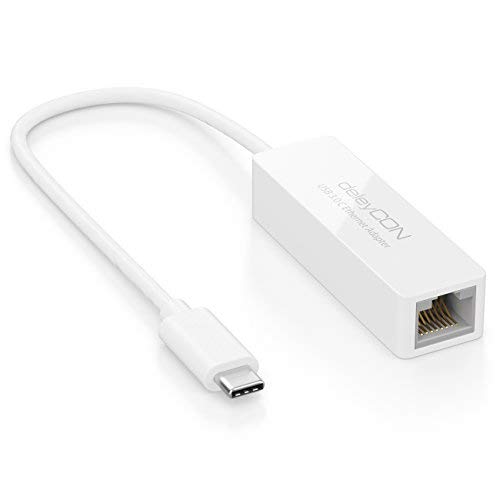deleyCON USB-C auf RJ45 LAN Adapter Ethernet Gigabit - USB 3.0 (USB 3.1 Gen1) Kompatibel mit Windows Mac PC Notebook Ultrabook Tablet-PC - Weiß von deleyCON