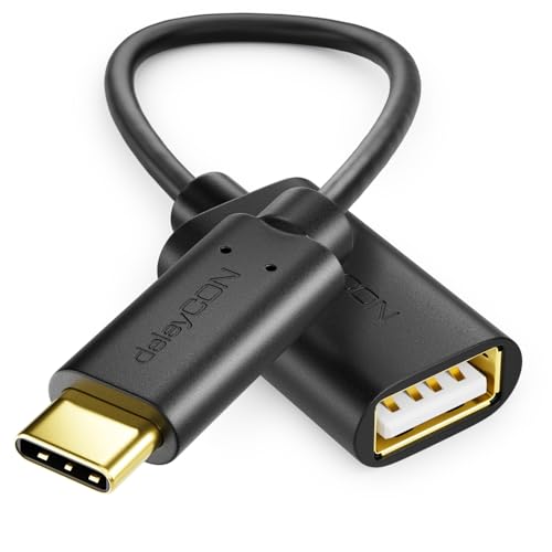 deleyCON USB-C auf USB-A Adapter Kabel OTG - USB C Stecker auf USB A Buchse - für PC Computer Laptop Tablet Smartphone 20cm - Schwarz von deleyCON