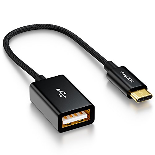 deleyCON USB-C auf USB-A Adapter Kabel OTG mit Nylonkabel & Metallstecker - USB C Stecker auf USB A Buchse - für PC Computer Laptop Tablet Smartphone 10cm - Schwarz von deleyCON