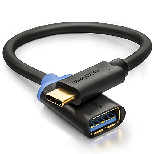 deleyCON USB-C auf USB-A OTG Adapter Kabel - USB 3.0 5Gbit/s - USB C Stecker auf USB A Buchse - für PC Computer Laptop Smartphone 20cm - Schwarz von deleyCON