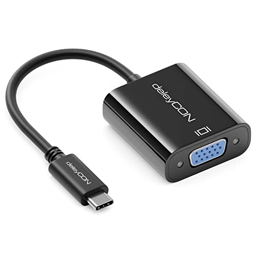 deleyCON USB C auf VGA Adapter Konverter - 1200p Dual WUXGA - USB C Stecker auf VGA Buchse - PC Laptop Smartphone auf TV Monitor Beamer - Schwarz von deleyCON