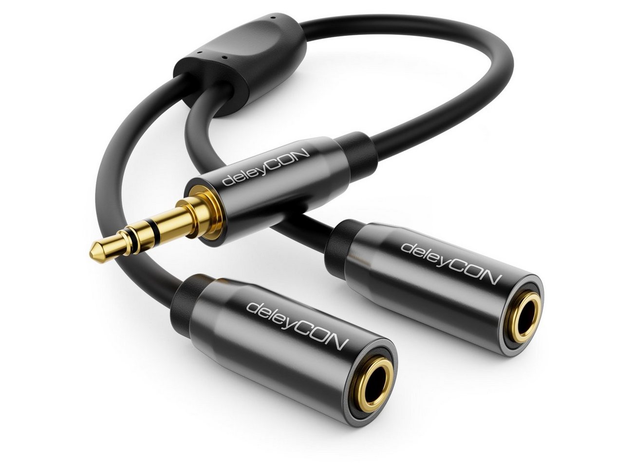 deleyCON deleyCON 0,2m Audio Klinken Y-Adapter Kabel - 3,5mm Stecker auf 2x Audio-Kabel von deleyCON