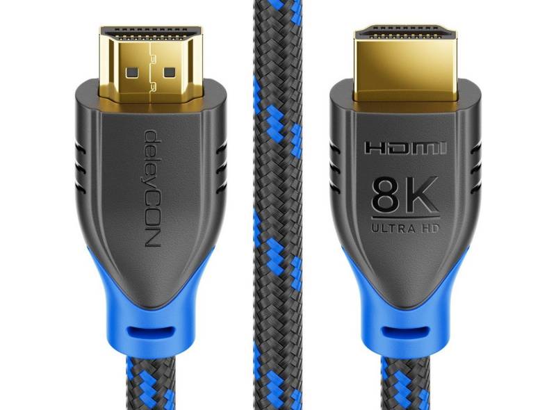 deleyCON deleyCON 0,5m 8K UHD-2 HDMI2.1 Nylon Kabel 8K@60Hz 4K@120Hz DTS HDR HDMI-Kabel von deleyCON