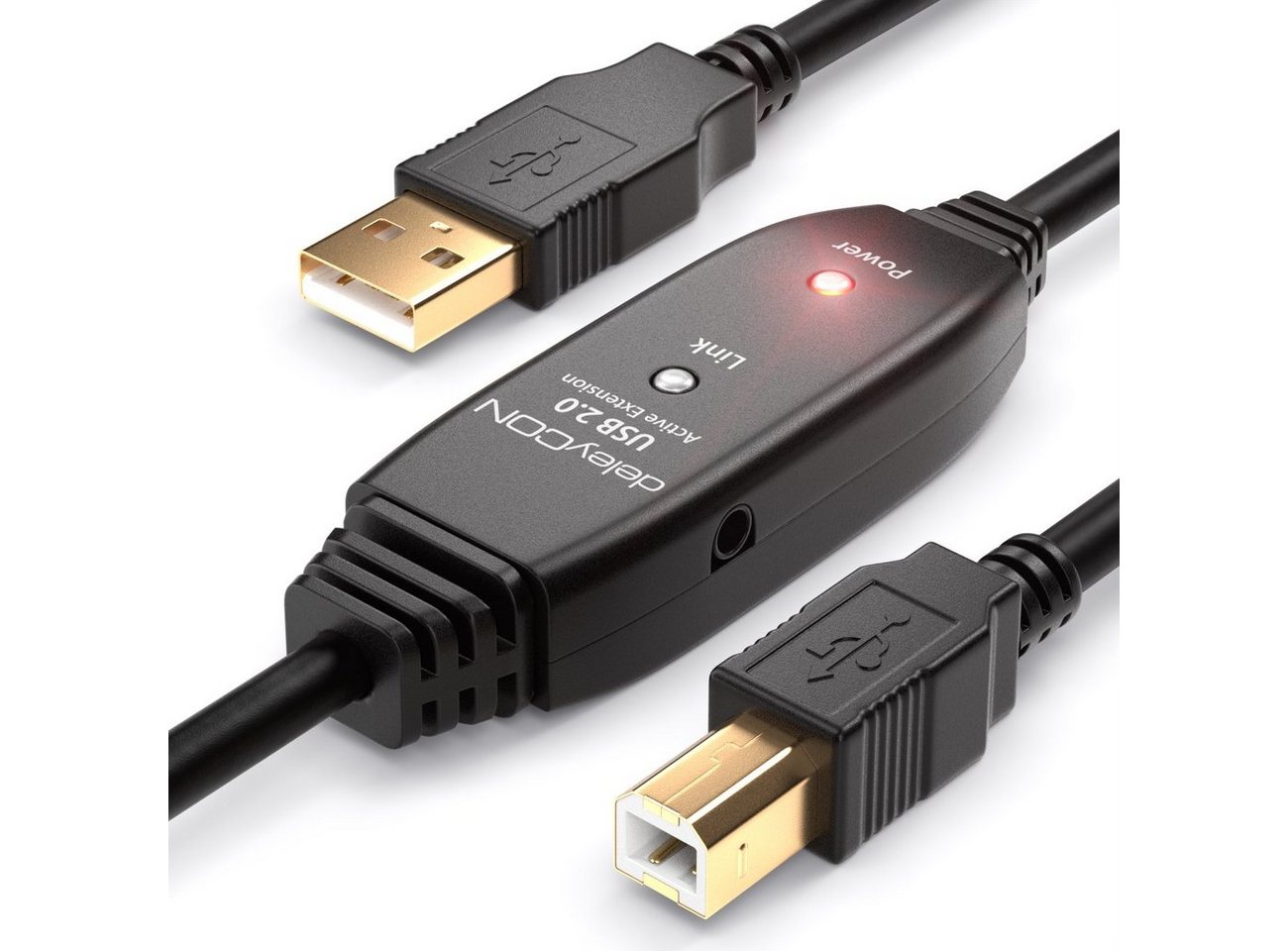 deleyCON deleyCON 10m Akives USB Druckerkabel USB2.0 USB-A zu B-Stecker USB-Kabel von deleyCON