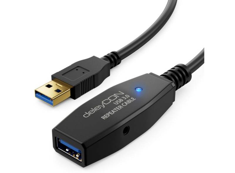 deleyCON deleyCON 10m Aktive USB 3.0 Kabel Verlängerung mit 2 Verstärker USB-Kabel von deleyCON