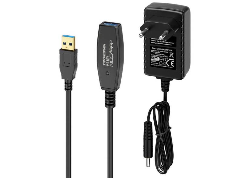 deleyCON deleyCON 10m Aktive USB Verlängerung mit 2 Signalverstärker & USB-Kabel von deleyCON