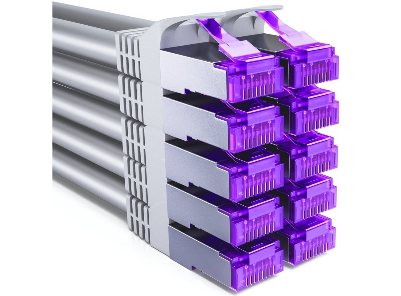 deleyCON deleyCON 10x 1m RJ45 Patchkabel SFTP Netzwerkkabel mit CAT7 Rohkabel LAN-Kabel von deleyCON