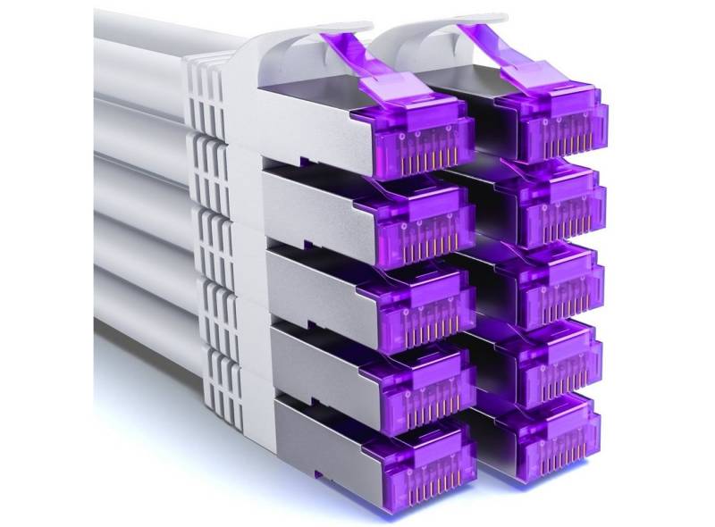 deleyCON deleyCON 10x 1m RJ45 Patchkabel SFTP Netzwerkkabel mit CAT7 Rohkabel LAN-Kabel von deleyCON