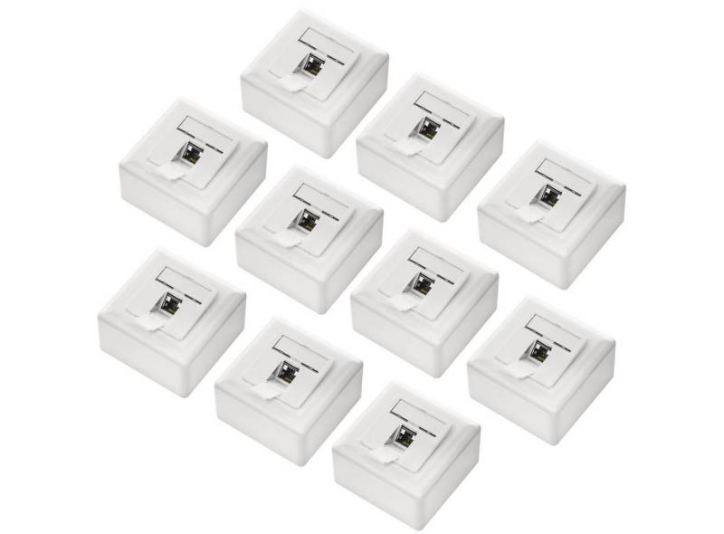 deleyCON deleyCON 10x CAT6a Netzwerkdose 1x RJ45 Port Geschirmt Aufputz Netzwerk-Adapter von deleyCON