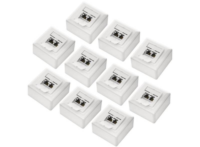 deleyCON deleyCON 10x CAT6a Netzwerkdose 2x RJ45 Port Geschirmt Aufputz Netzwerk-Adapter von deleyCON