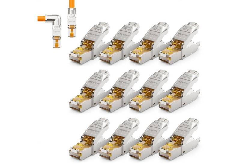 deleyCON deleyCON 12x CAT6a Netzwerkstecker 90° Winkel RJ45 10Gbit/s Stecker Netzwerk-Adapter von deleyCON