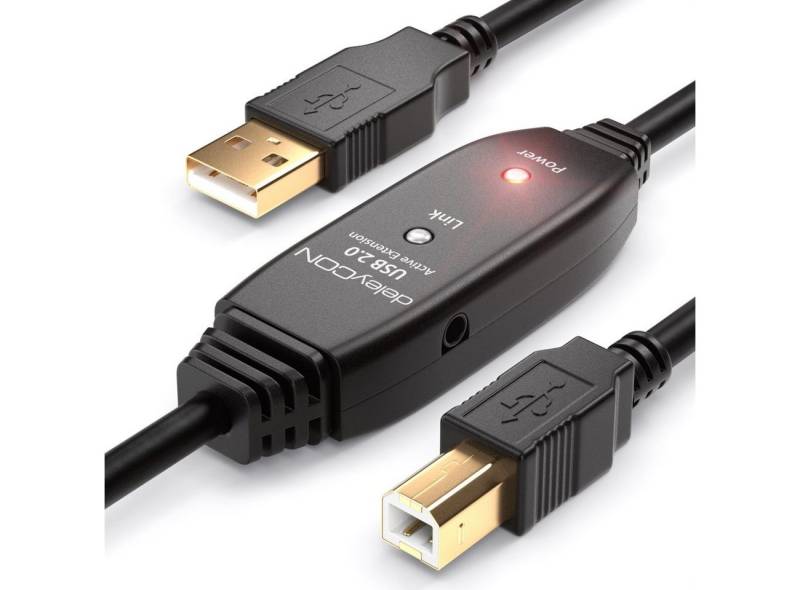 deleyCON deleyCON 15m Akives USB Druckerkabel USB2.0 USB-A zu B-Stecker USB-Kabel von deleyCON