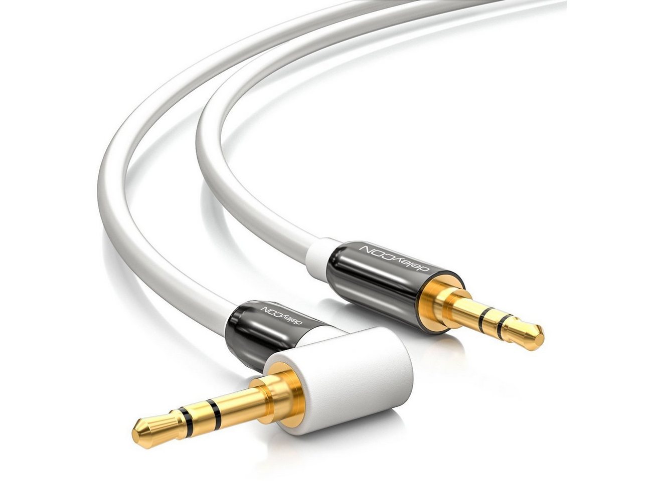 deleyCON deleyCON 1m Klinken Kabel 90° Grad gewinkelt [weiß] 3,5mm Stecker zu Audio-Kabel von deleyCON