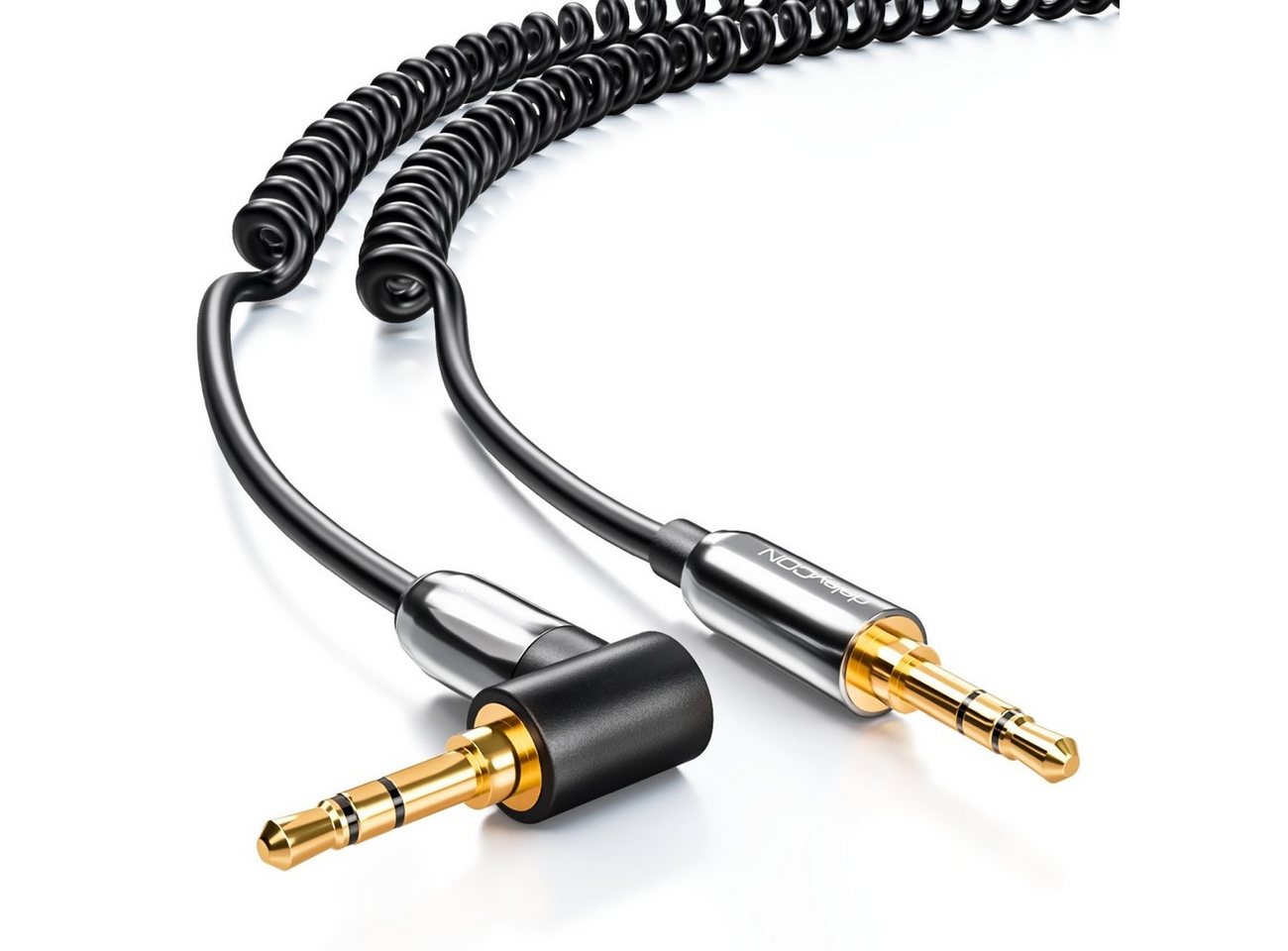 deleyCON deleyCON 1m Klinken Kabel Spiralkabel 2 x 3,5mm Klinke 1 x 90° Audio-Kabel von deleyCON