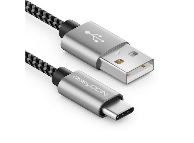 deleyCON 1m USB-C Kabel Nylon Ladekabel Datenkabel USB Typ C Handy Smartphone USB-Kabel von deleyCON